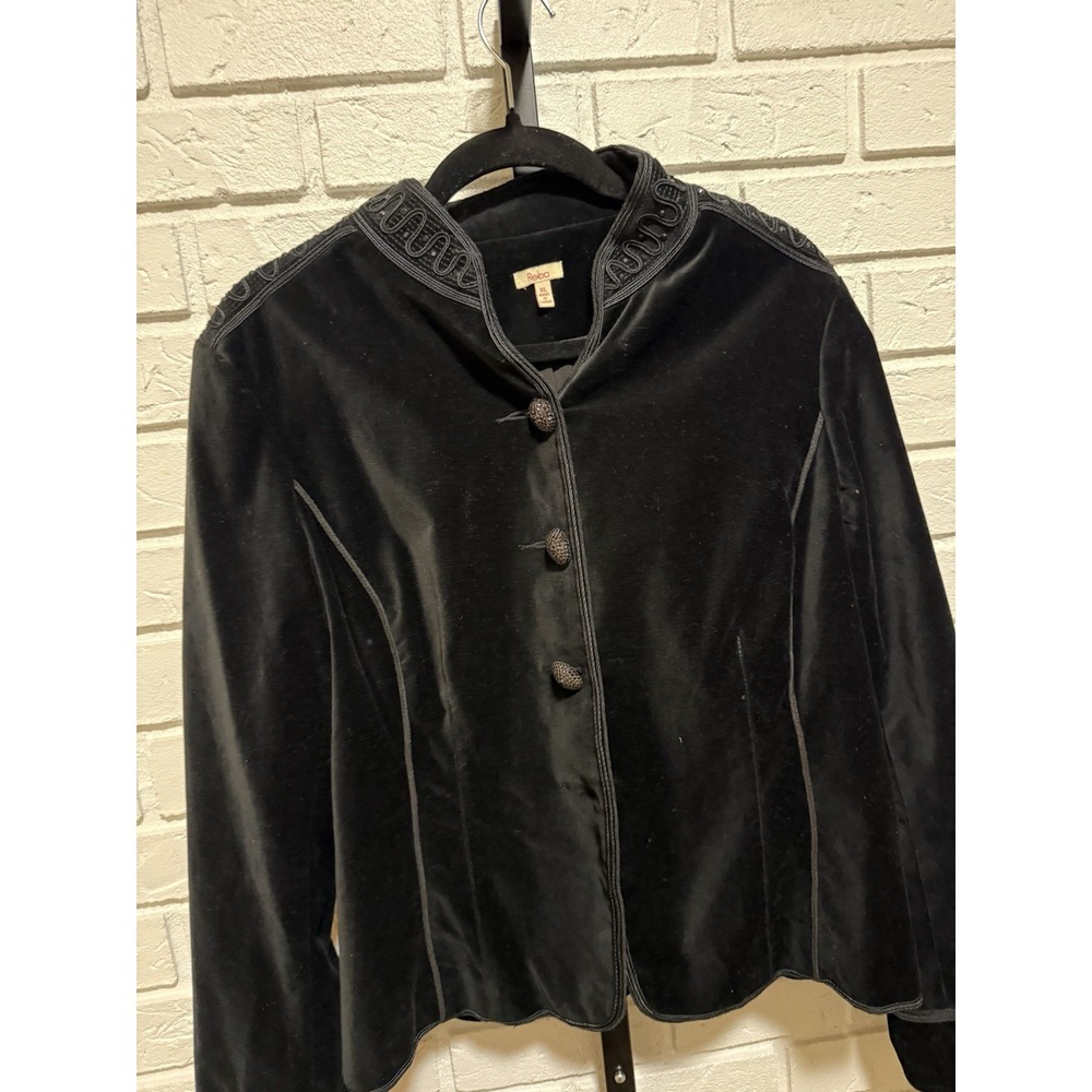 Reba Black Velvet Jacket XL Embroidered Trim‎ Whimsigoth Gothic Button Front
